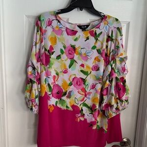 Investments Floral Blouse - Pink, Yellow, Green